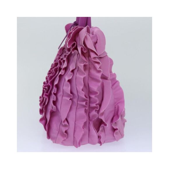 Pre Loved PRADA Ruffled Nylon Tote Purple Handbag Womens Pink Bag - Picture 3 of 8
